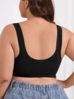 Plus Size Women'S Front Closure Wire-Free Contrast Lace Bra - Jacquard & Lace Trim, Non-Removable Padded Cups, Minimalist Everyday Comfort For Autumn Winter, Elegant Lingerie, Soft Fabric Construction - Image 4