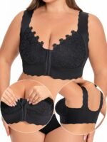 Women'S Plus Size Front Closure Wireless Bra - Elegant Water Soluble Lace Design, Wide Strap Smooth Fabric, Seamless Comfort-Fit, Polyamide Free, Lace Trimmed Vest Style, Everyday Comfort Bra | Elegant Lace Detailing | Nylon Free Fabric, Bras For Wireless Bras - Image 2