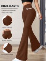 Women'S High-Waisted Flared Leggings - Elastic Waistband, Mid-Rise 9/10 Length, Stretchy Comfort Fit For Spring/Autumn Casual Wear, Black, High Waisted Leggings - Image 5
