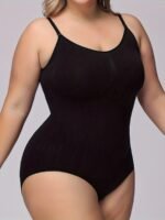 Women'S Plus Simple Shapewear Bodysuit, Plus Size Solid Seamless Tummy Control Slimming Adjustable Body Shaper - Image 3