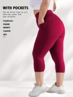 Women'S Plus Size High-Waisted Capri Leggings With Side Phone Pockets, Stretchy Workout Pants - Image 6