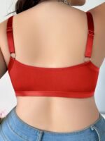 Women'S Plus Size Sexy Cut-Out V-Neck Bra - Soft Pink No Underwire Wire-Free Comfort, Breathable Polyester/Elastane Blend, Hand Wash Only Elegant Special Collection - Image 7