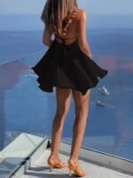 Women'S Sexy Backless V-Neck A-Line Dress - Sleeveless, Tie-Back Waist, Flowy Orange Mini Dress For Summer, Beach & Casual Outings - Image 9