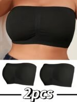 2Pcs Strapless Seamless Breathable Solid Color Comfortable Versatile Simple Sexy Plus Size Women'S Anti-Slip Ruched Bra Top Wardrobe Essential Set - Image 2