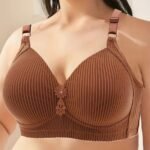 Women'S Plus Size Comfortable Striped Wireless Bra - Maternity Friendly, Medium Support, Knit Polyester Fabric, Regular Fit, All-Season Wear, Everyday Comfort Wear | Elegant Striped Design | Medium Support Bra, Ladies Underwear
