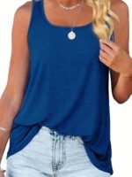 Plus Size Basic Tank Top, Women'S Plus Solid Square Neck High Stretch Summer Tank Top - Image 3