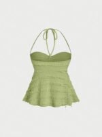 Nianian Select Y2K Off-Shoulder Halter Neck Tank Top - Solid Color Ruffled Bow Detail, Machine Washable Lightweight All-Season Women'S Sexy Backless Top - Image 10