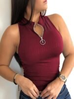 Zip Up Solid Tank Top, Casual Ribbed Sleeveless Tank Top For Summer, Women'S Clothing - Image 4