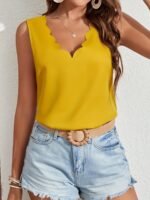 Women'S Casual Summer Sleeveless Top - Solid Beige V-Neck, Ribbed Detail, Casual Summer Top|Vneck Top|Casual Style - Image 7