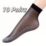 4 Pairs Women'S Sheer Ankle Socks, Non-Slip Transparent Toe Protector, Breathable Nylon, Knit Fabric, Polyamide 85%, Elastane 15%, Solid Color, Hand Wash - 100 G/M? - Image 3