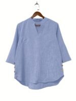 Plus Size Women'S New Shirt In Minimalist Style With V-Neck And Long Sleeves, Faux Button Design - Image 10