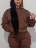 Women'S Solid Color Polyester Hoodie With Kangaroo Pocket, Fall Season Regular Length Pullovers, 100% Polyester Knit Fabric, 190G/M? - Cozy Casual Wear - Image 6