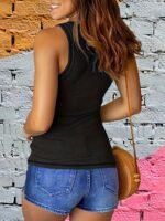 Solid Color Notched Neck Tank Top, Casual Sleeveless Tank Top For Summer, Women'S Clothing - Image 5