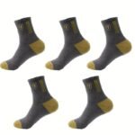 5 Pairs Of Men'S Trendy Breathable Mid-Calf Socks, Comfortable Casual Soft Socks, Anti-Odor Sweat-Absorbing Breathable Comfortable Long Thick Socks, Ideal For Daily Wear & Outdoor Activities Autumn And Winter Warm Men'S Sports Socks - Image 14
