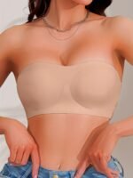 Women'S Strapless Back Cross Bandeau Bra With Dual Non-Slip Strips And Removable Pads, Sexy Seamless Design In White, Black, Wheat - Versatile For All Seasons, Everyday Wear|Strapless Bandeau|Wirefree Chest, Sexy Undergarment - Image 9