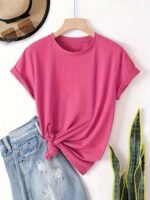 Solid Crew Neck Simple T-Shirt, Casual Short Sleeve T-Shirt For Spring & Summer, Women'S Clothing - Image 5