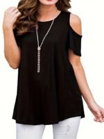 Plus Size Cold Shoulder T-Shirt, Casual Crew Neck Short Sleeve T-Shirt, Women'S Plus Size?Clothing - Image 3