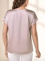 Solid Crew Neck Short Sleeve T-Shirt, Elegant Top For Spring & Fall, Women'S Clothing - Image 6
