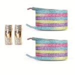 1 Pair Of Rhinestone Buckle Shoelaces, No Need To Take Off Shoes, 2 Elastic Bands And 2 Shoe Lace Buckles, Colorful Fashion Gradient Rainbow Laces Suitable For Casual Shoes And Sports Shoes - Image 9