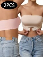 1Pc Of New Seamless Strapless Strap No Underwire Front Buckle Wrap Bra Underwear Women, Bandeau Invisible Anti-Light Anti-Slip Non-Slip Seamless Inner Bra, Bandeau Anti-Slip Line Small Chest Gathered Bra - Image 2
