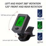 Clip On Guitar Tuner Electronic Clip On Tuner For Most String Instruments Easy Reading Accurate Tuning Tuner Clip For Guitar Green When The Tone Is Accurate, Blue When It Is Inaccurate - Image 5
