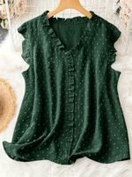 Plus Size Swiss Dot Blouse, Elegant Frill Trim Top For Summer, Women'S Plus Size Clothing - Image 9