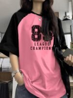 Women'S Casual Y2K-Inspired "8.5 League Champions" Graphic Tee - Black & Olive, Short Sleeve, Crew Neck, Casual Attire|Vintage Print Top|Short Sleeve Shirt - Image 4