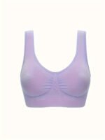 3Pcs Women'S Plus Size No Underwire No Padding S Bras - Single-Layer Backless Design, Medium Support Seamless Bras For Running Workouts, Pastel Pink Lavender Blue, Essential, Backless Vest Style, Medium Elasticity - Image 5