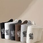 6 Pairs Of Men'S Mid-Calf Socks, Japanese Style, Solid Color, Odor-Resistant, Sweat-Absorbing, Suitable For Basketball And Sports, Available In Black And White, Sweat-Resistant - Image 4