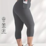 Women'S Plus Size High-Waisted Capri Leggings With Side Phone Pockets, Stretchy Workout Pants