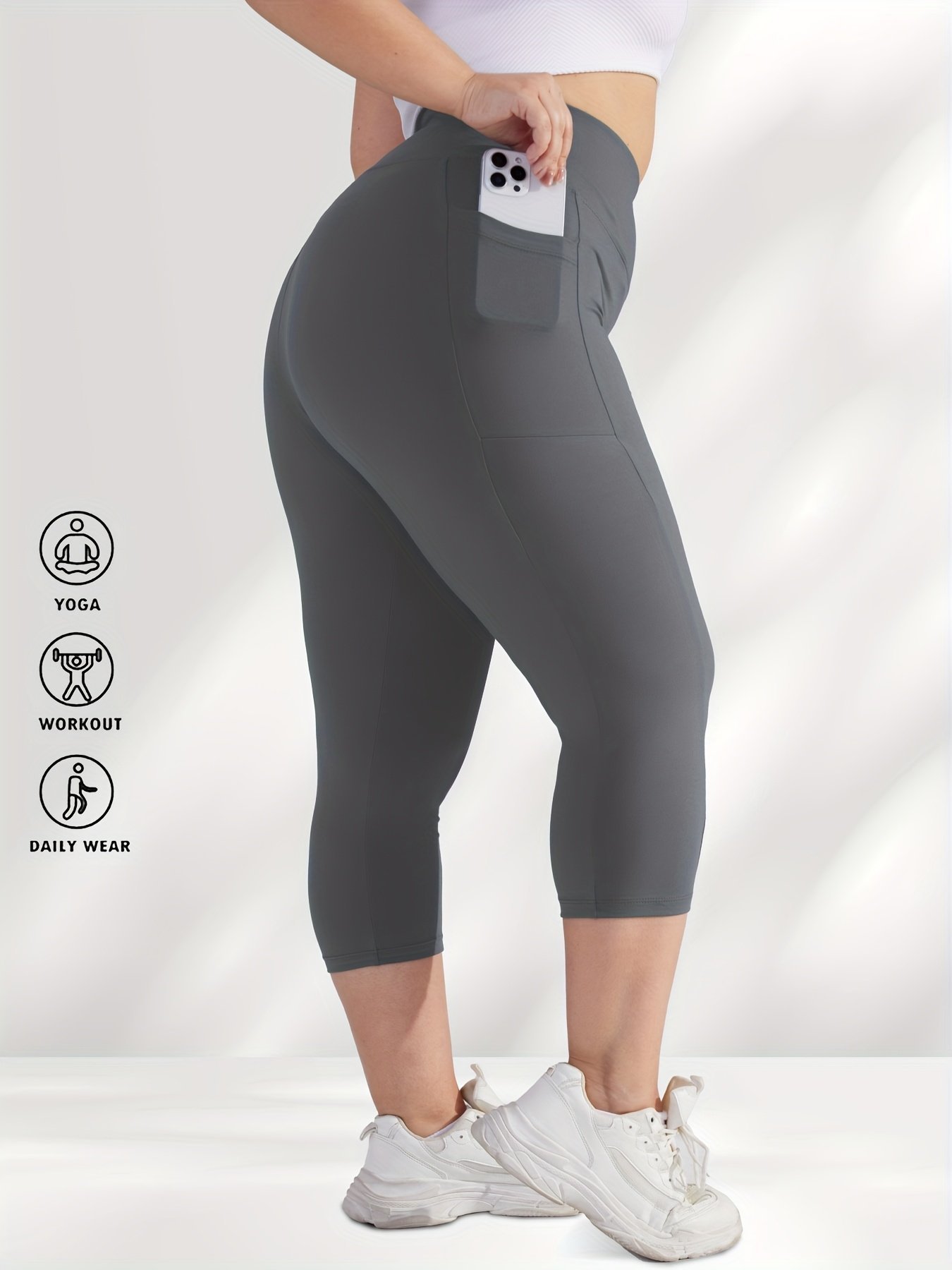 product-fancy-550f7140-5bbe-49f8-b461-93a88090c908.jpg Women'S Plus Size High-Waisted Capri Leggings With Side Phone Pockets, Stretchy Workout Pants - Image 1
