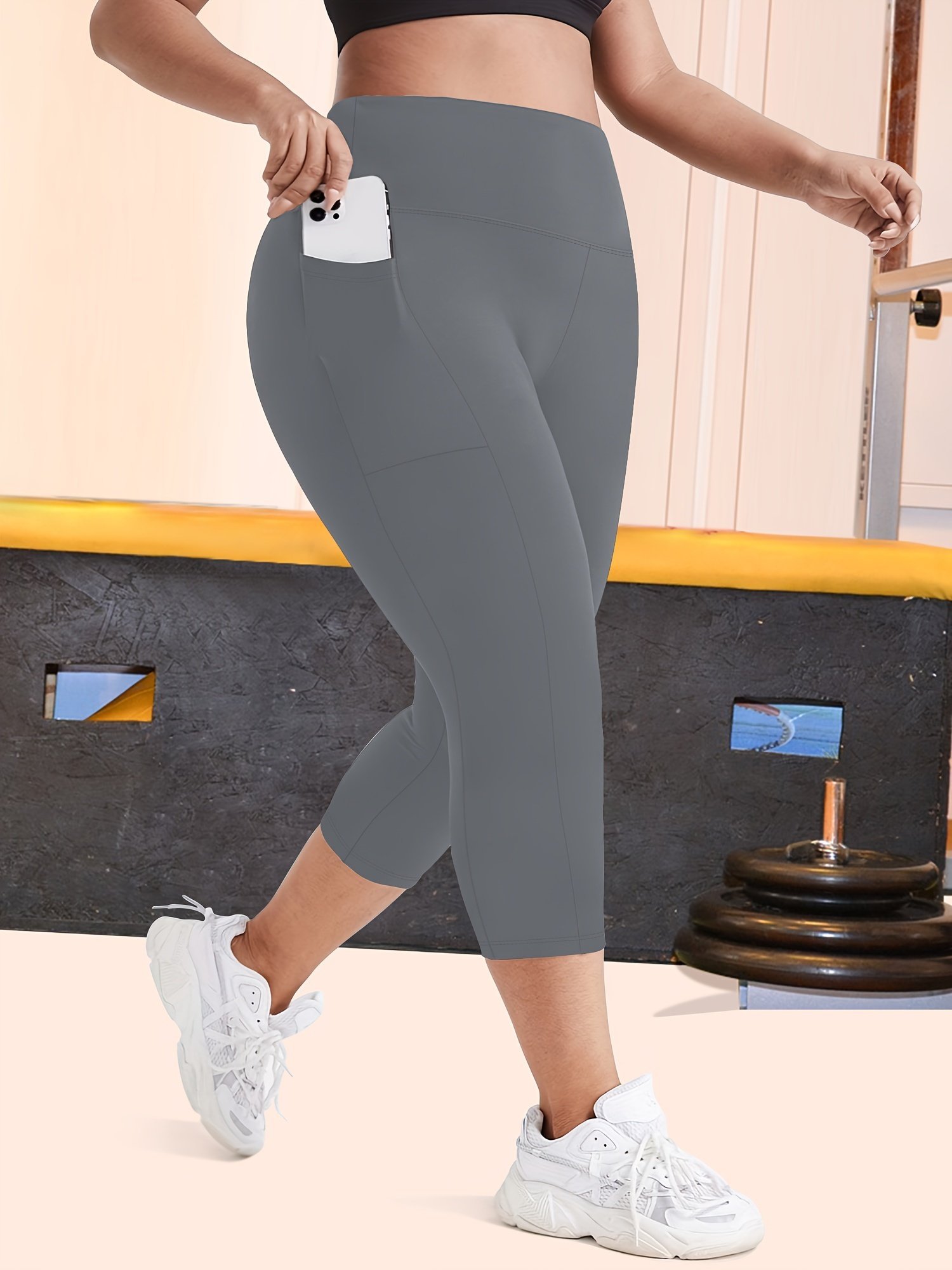 product-fancy-553be1af-c9a1-414f-b56f-7b6428039a32.jpg Women'S High-Waisted Side Pockets 7-Inch Pants - Stretchy, Comfortable, And Stylish For Spring/Summer/Fall - Solid Color, Slim Fit, Side Pockets For Everyday Comfort, Casual Wear Pants | Highwaisted Leggings | Stretchy Fabric - Image 1