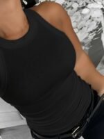 Chicme Women'S Sleeveless Ribbed Tank Top - Plus Size Fitted Stretchy Casual Shirt, Solid White Round Neck All-Season Machine Washable Elegant Top, Ladies Tank Tops, Everyday Outfit, Classic Style, Comfortable Fit, Casual Attire - Image 9