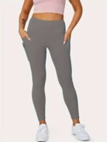Plus Size Sports Leggings, Women'S Plus Solid Pipping High Rise High Stretch Skinny Leggings With Pockets Suitable Spring/Autumn - Image 5