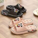 Disney Mickey & Minnie Mouse Unisex Eva Slippers - Soft Comfortable Non-Slip Indoor/Outdoor House Shoes With Ventilation Holes, All-Season Slip-On Design For Women & Men, Black & White Couple'S Slippers, House Slippers