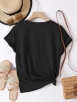 Casual Crew Neck Short Sleeve T-Shirt, Women'S Polyester Basic Round Neck Pullover, Heart Butterfly Pattern, With Slight Stretch, Regular Length And H Fit - Image 9