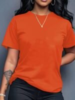 Women'S Vibrant Orange Crew Neck T-Shirt - Soft Stretch Casual Short Sleeve Top, Breathable Regular Fit For Spring & Summer, Machine Washable, Casual Attire, Simple Timeless Design, Comfortable Fabric