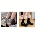 1/2/3 Pairs Of Socks For Women, Japanese And Korean Style, Spring And Summer Solid Color Retro Hollow Breathable Mesh Socks For Women, Autumn Mid-Tube Pile Socks For Women, Lace Japanese Loose Socks Ins - Image 14