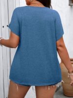 Plus Size Cut Out Sleeve V Neck T-Shirt, Casual Short Sleeve T-Shirt For Spring & Summer, Women'S Plus Size Clothing - Image 9