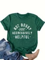 Women'S Casual Short Sleeve T-Shirt - Vibrant Red Relaxed Fit Round Neck Top With Bold "Not Bossy Just Aggressively Helpful" Graphic Print, Machine Washable Summer Tee For Casual Attire, Comfortable Clothing, Nontransparent Fabric - Image 7