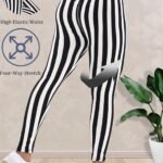 Women'S High Waist Striped Polyester Spandex Leggings, Casual Stretchy Cropped Skinny Pants, Knit Fabric, For All-Season Comfort, Weekend Casual Wear