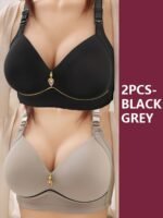 2Pcs Elegant Push-Up Maternity Bras For Women - Comfortable & Breathable, Adjustable Straps With Rhinestone Closure, Front Zipper, Non-See-Through, Polyester & Elastane Blend, All-Season Wear - Image 8