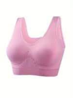 3Pcs Women'S Plus Size No Underwire No Padding S Bras - Single-Layer Backless Design, Medium Support Seamless Bras For Running Workouts, Pastel Pink Lavender Blue, Essential, Backless Vest Style, Medium Elasticity - Image 4