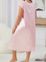 Women'S Plus Size Elegant Red Satin Nightgown With Lace Trim And Bow Detail - V-Neck, Short Sleeve, Flowing Design, Machine Washable - Perfect For Weddings Or Special Occasions, Satin Dress - Image 5