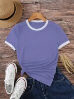 Contrast Trim Short Sleeve T-Shirt, Casual Crew Neck Top For Spring & Summer, Women'S Clothing - Image 10