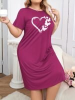 Elegant Plus-Size Women'S Nightgown, Featuring A Heart Print With A Round Neck And Short Sleeves, A Casual And Comfortable T-Shirt Style Dress. - Image 5