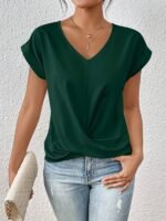 Women'S Sweetheart Neckline Short Sleeve T-Shirt - Solid Color, Regular Length, Summer Casual Top With Cross-Back Straps, Sweetheart Necklace - Image 4