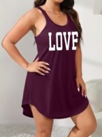 Plus Size Women'S Love Print Sleeveless Sleep Dress - Olive Green Lounge Nightgown, Machine Washable All-Season Comfort, Casual Loungewear & Sleepwear - Image 4