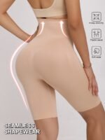 High-Waist Seamless Tummy Control Panties For Women, No-Show Anti-Slip Safety Shorts With Waist Cincher And Butt Lifter Features, Nylon And Elastane Blend - Image 3