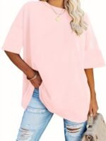 Women'S Plus Size Casual Short Sleeve T-Shirt - Vibrant Red Round Neck Loose Fit Tee, Machine Washable All-Season Comfort Top For Casual Attire, Ladies T Shirts, Soft Fabric Tee - Image 4